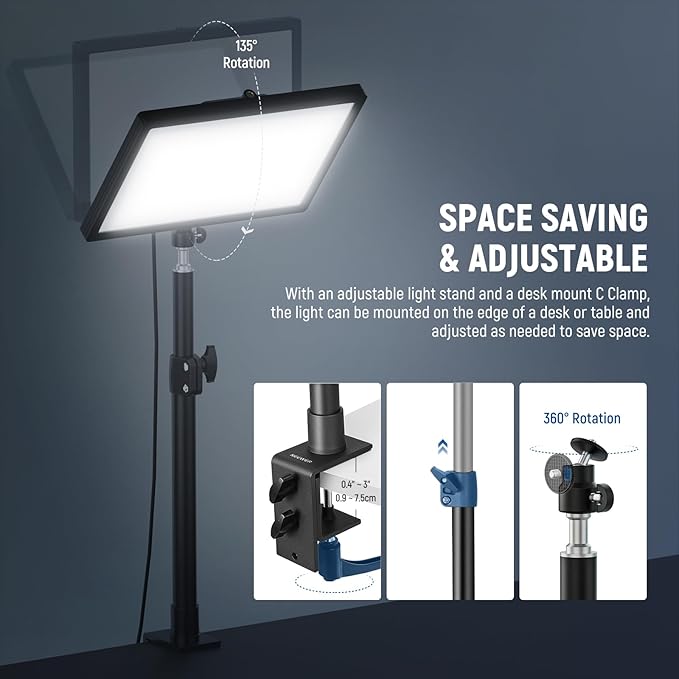 NEEWER 25W 12.9" Streaming Key Light with Desk Stand/2.4G Remote/USB Transmitter, PC/Mac APP Control 2300Lx/0.5m 2900-7000K CRI98+ Dimmable Edge Lit Video Panel Light for Webcam Laptop Zoom, GL25B