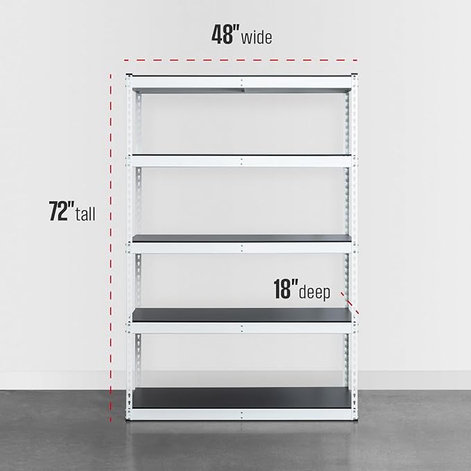 SafeRacks Modular Garage Shelving - 5 Tier Storage Shelves, Tall Metal Rack Shelves for Storage, Heavy Duty Steel Shelf Organizer for Garage, Or Kitchen Pantry (White, 18 x 48 x 72)