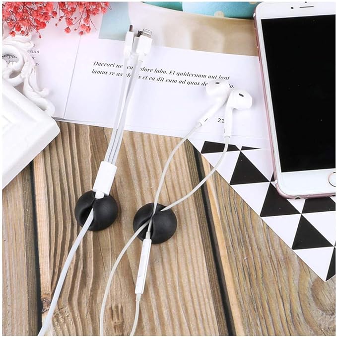 20 Pack Black Silicone Cable Clip Holders, Self Adhesive Wire Management, Well-Organized Cables for Home, Office, Car