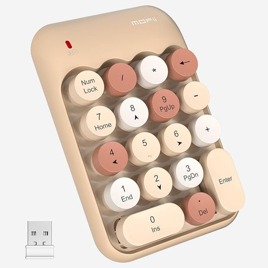 MOFII Wireless Number Pads - MilkTea Numeric Keypad 18 Keys USB 2.4G Round Keycap Colorful Extensions Keypads, Financial Accounting Portable Numpad 10 Key for Laptop/PC/Notebook/Surface Pro