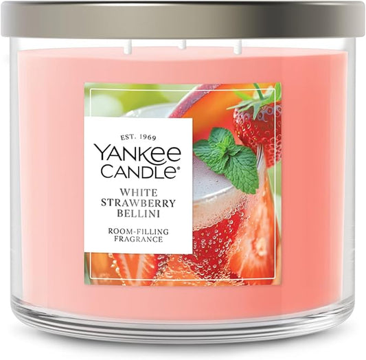 Yankee Candle 3 Wick Candle Jar, Scented Candle with up to 40 Hours of Burn Time, Premium Plant Wax Blend for Consistent Long Lasting Scent from First to Last Burn, White Strawberry Bellini