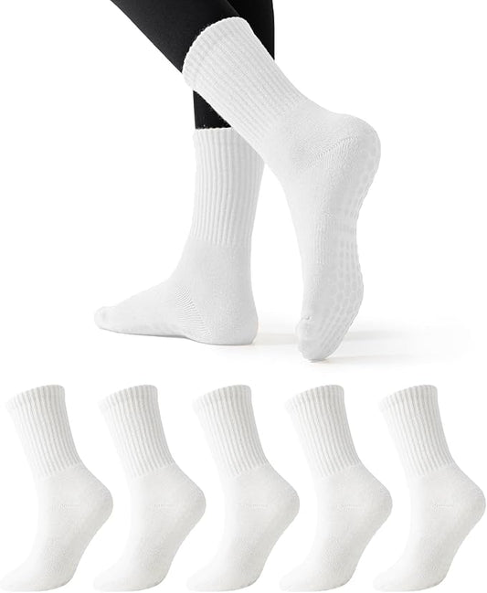 Flydo Pilates Grippy Socks with Grips for Women Yoga Non Slip Long Socks for Pure Barre, Ballet,Dance Workout 2-5 Pack