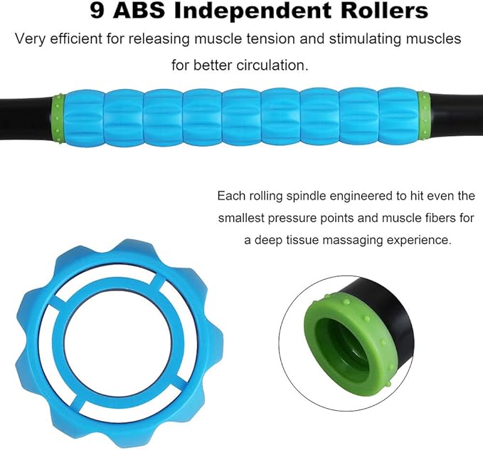 Yansyi Muscle Roller Stick for Athletes - Body Massage Roller Stick - Release Myofascial Trigger Points Reduce Muscle Soreness Tightness Leg Cramps & Back Pain for Physical Therapy & Recovery (Blue 2)