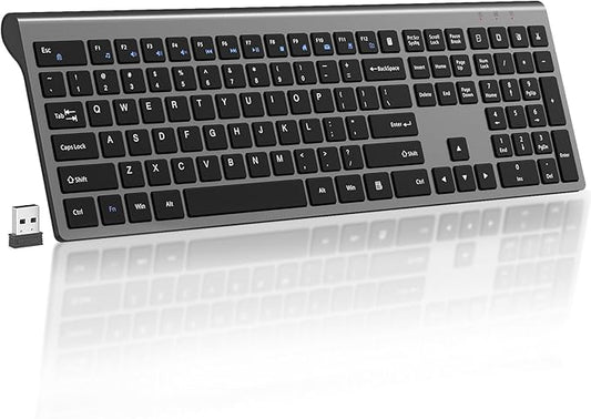 2.4G Wireless Slim Silent Full-Size Keyboard with Numeric Keypad, Calculator Button, USB Receiver, Fn Lock, Ultra-Thin Scissor Switch Design, Computer Keyboard for Laptop PC Windows Mac（Without mouse）