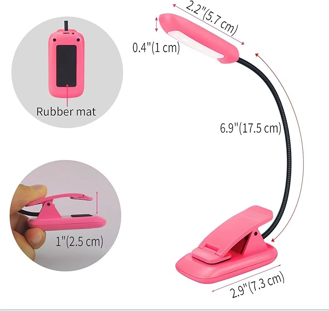 BIGMONAT Rechargeable Book Light for Reading in Bed,Reading Lamp with Brightness Adjustable and 360°Rotary, Eye Care Samll Desk Lamp, Night Lights for Kids, Readers (Pink,1Pack)