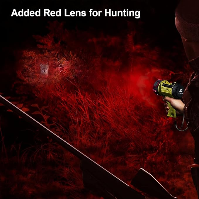 YIERBLUE Rechargeable Spotlight with Super High Lumen LED, IP67 Waterproof Handheld Flashlight Searchlight with Detachable Red Light Filter