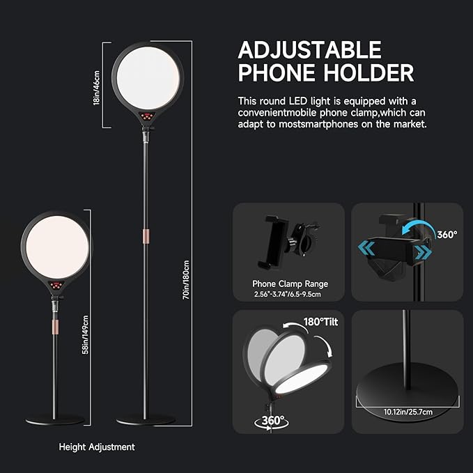 Ring Light with Stand and Phone Holder, 14" Professional Full-Screen Large Ring Light with 63'' Stand, Selfie Ringlight for Video Recording, Live Streaming, Makeup, Barber, YouTube, TikTok