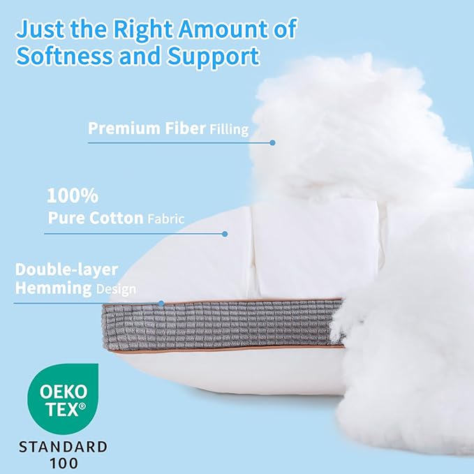 YOUR MOON Soft Pillow King for Sleeping, Super Soft Support Down Alternative Pillow, 100% Cotton Shell Luxury Comfy Fluffy Bed Pillows for Sleep(White)