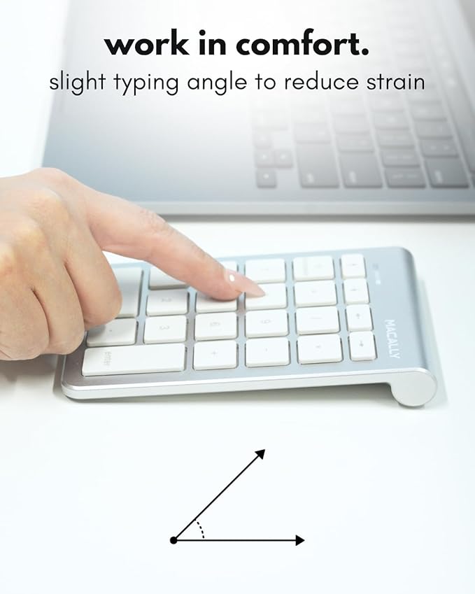 Macally Bluetooth Number Pad for Laptop - Wireless Numeric Keypad - 22 Key Numeric Keypad for Data Entry, Numpad Compatible with MacBook, iPad, iPhone, iOS, Laptop, PC, Android - Silver