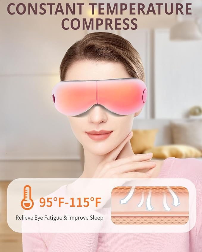 iRest Eye Massager with Heat Compression and Vibration,Smart Eye Mask Massager for Migraine Improve Sleep,Eye Massage for Relieve Eye Strain Dry Eye Dark Circles Eye Bags,Ideal Gift for Love,Pink