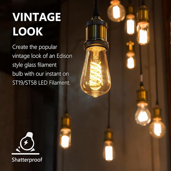 4-Pack Vintage LED Edison Bulbs 60W Equivalent- ST58/ST19 6W E26 Dimmable Light Bulbs, 2700K Filament Decorative Bulb, Shatterproof Plastic Bulb Safe for Kids/Pets.