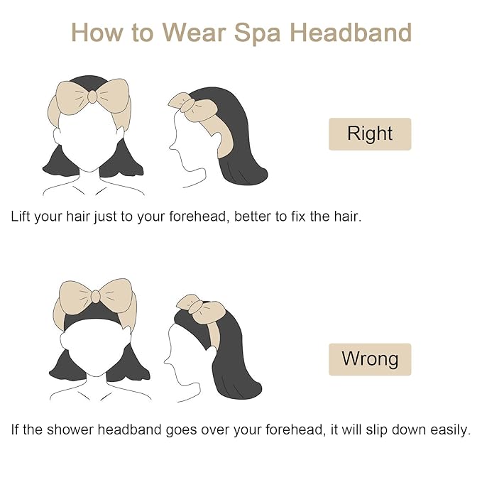 Ondder Spa Headband for Washing Face 8 Pack Beige Skincare Headbands for Women Girls Terry Cloth Cute Bow Head Bands