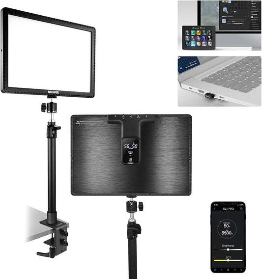 NEEWER 15.5" LED Streaming Key Light, Clamp on Desk Panel Video Lighting for Gaming Recording Zoom Call, CRI97+, 2.4G PC/Mac iOS/Android APP Control, Compatible with Elgato Stream Deck, GL1 PRO Black