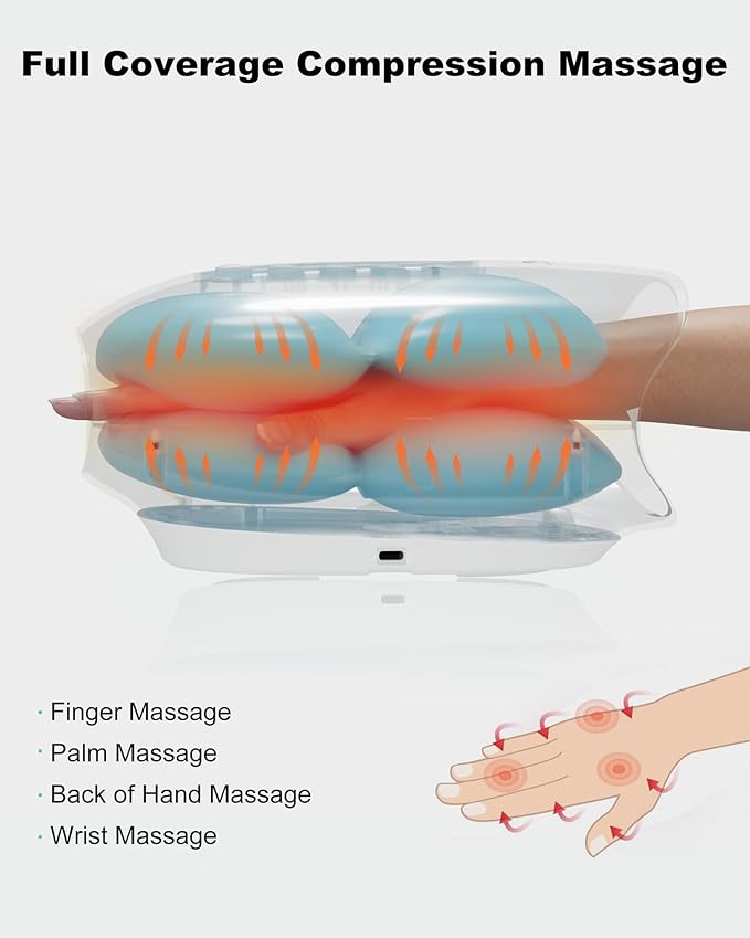 Snailax Hand Massager with Heat and Compression, Hand Massager for Arthritis and Carpal Tunnel Relief, Rechargeable Finger Wrist Massager for Pain Relief, Gifts for Women Men