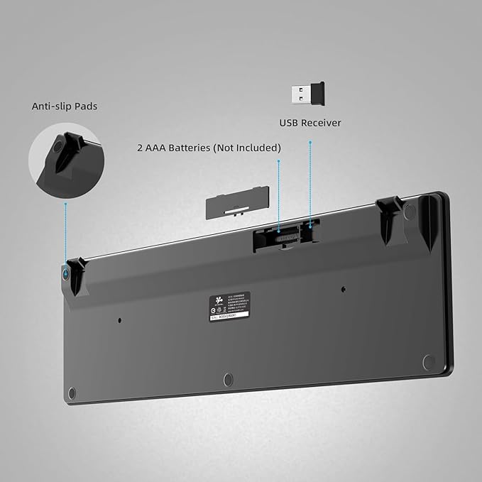 Slim Quiet Wireless Keyboard for Mac and Windows,Durable Flat Keyboard with Full Size Ultra Quiet Low-Profile Flat Keys, 2.4GHz Wireless for Mac,Windows 11/10/8/7/Vista,Microsoft & PC（Black