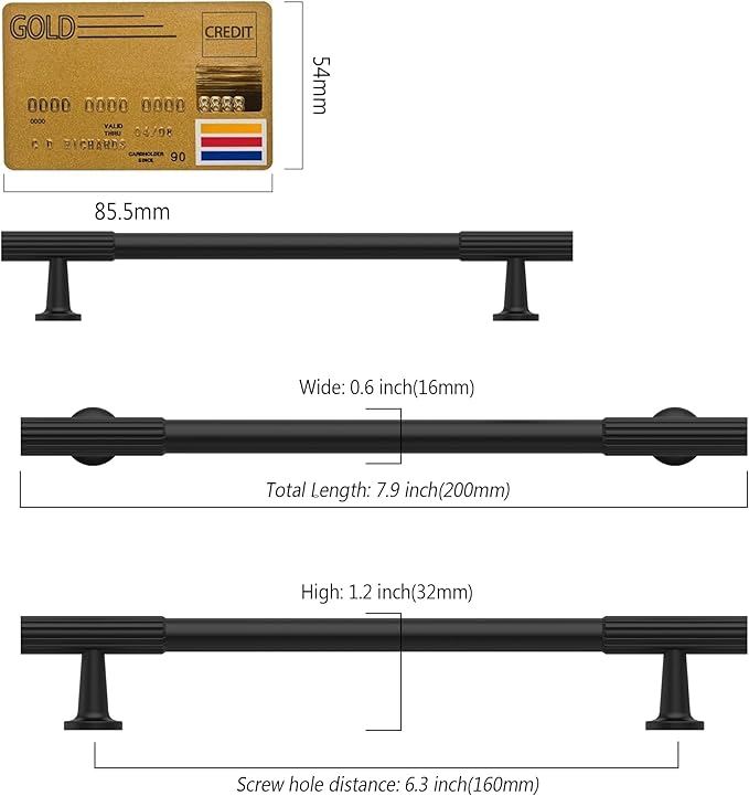 Amerdeco 10 Pack Matte Black Cabinet Pulls 6.3 Inch(160MM) Hole Centers Kitchen Cabinet Handles Hardware for Cabinets Cupboard Handles Drawer Pulls ZH0071