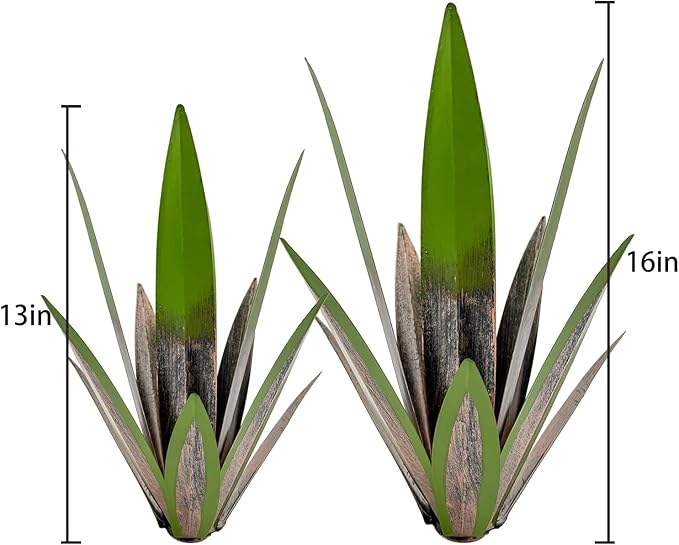 Metal Agave Plants, 2 Pack Big Tequila Rustic Sculpture, Rustic Metal Agave Plants Lawn Home Ornaments, for Yard Stakes, Garden Figurines, Outdoor Patio (2 PCS Green)