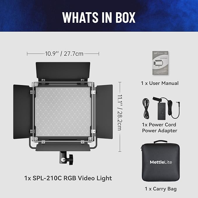 Mettlelite SPL210C RGB LED Video Light with APP Control, 360 Full Color RGB Panel, 2800K-8000K, CRI/TLCI 97+, 10 Scenes, Professional Photography Studio Lighting for YouTube/Stream/Photo/Video
