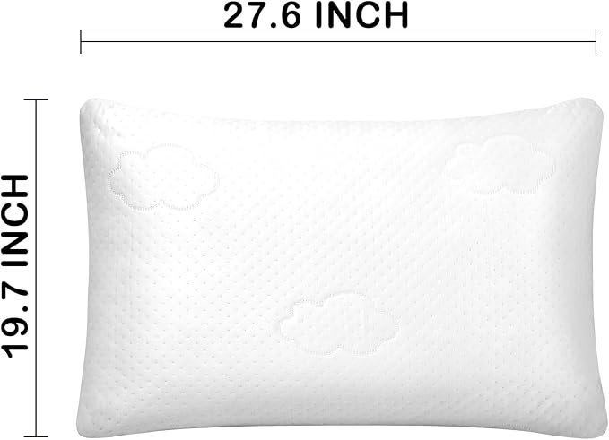 Cooling Memory Foam Pillows Deep Sleep Bed Pillow & Washable Cover Cooling Pillow for Neck Pillow for Shoulder & Back & Side Rectangular White-Cooling++ (Queen+Extra Fill) Pack of 2