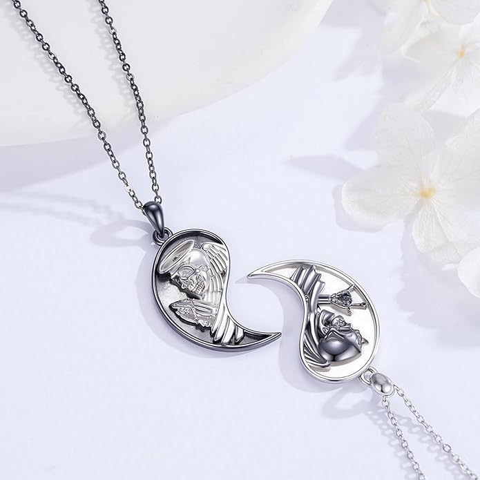 Yin Yang Necklaces 925 Sterling Silver Friendship Sun Moon/Mountain/Dolphin/Tree of Life/Flower/Wings Pendant Necklace Moonstone Abalone Opal Jewelry for Women Men Couples