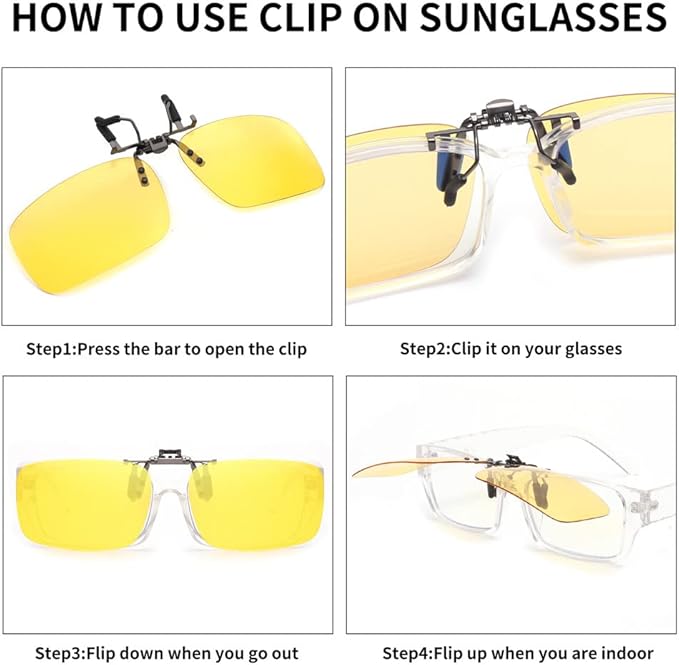 Junsika Polarized Clip On Sunglasses for Prescription Glasses Men Women Flip Up Rimless Black Sunglasses UV400 Protection