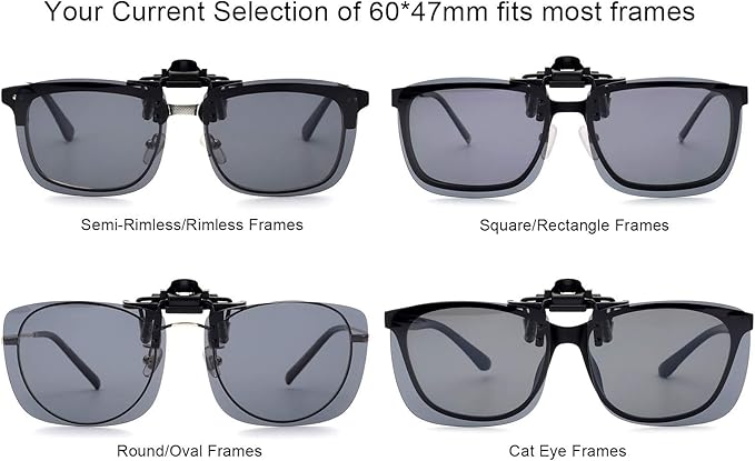 Polarized Clip-on Flip Up Metal Clip Rimless Sunglasses for Prescription Glasses