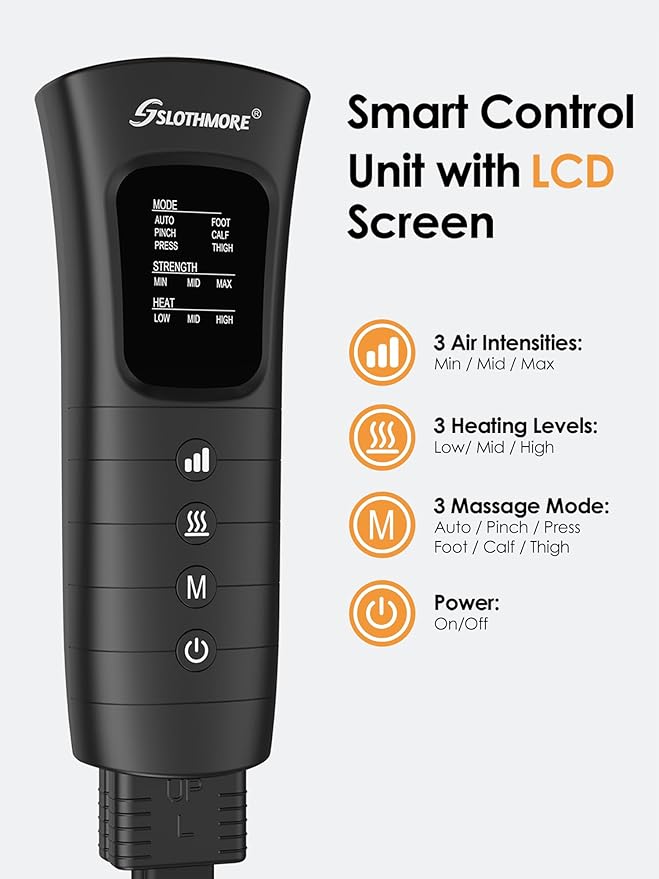 Leg Massager with Heat and Air Compression, Foot Calf & Thigh Massage for Circulation and Pain Relief, Sequential Compression Device for Swollen Legs, 3 Intensities 6 Modes - FSA HSA Eligible