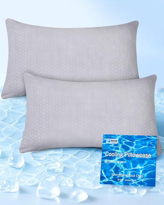 PCM Gel Print Cooling Pillow Cases Only,Queen Size Set of 2 with Double Sided Cold,Moisture Wicking Pillowcase Covers with Hidden Zipper Japanese Cold Tech Pillow Case Protectors for HotSleepers