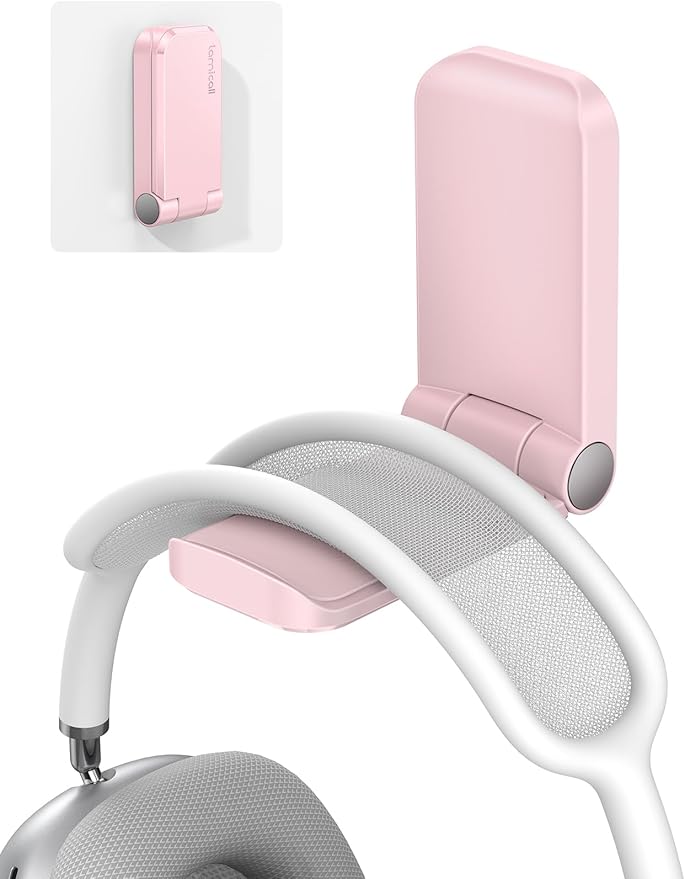Lamicall Headphone Stand, Sticky Headset Hanger - Adhesive Headphone Holder Hook Mount, Headset Stand Holder Clip Under Desk, Earphone Clamp for Airpods Max, HyperX, Sennheiser, Pink