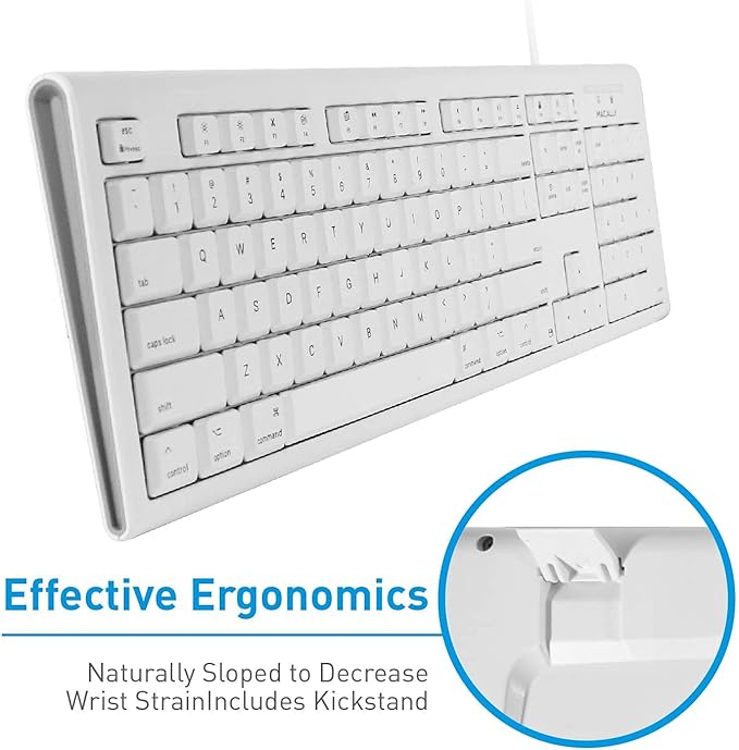 Macally Full-Size USB Wired Keyboard for Mac Mini/Pro, iMac Desktop Computer, MacBook Pro/Air Desktop w/ 16 Compatible Apple Keyboard with Numeric Keypad, Rubber Domed Keycaps - Spill Proof