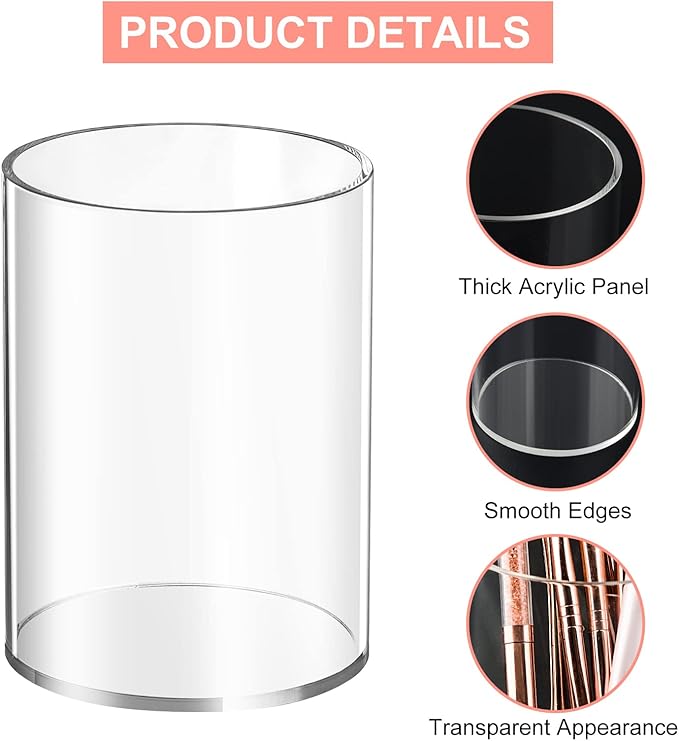 8 Pieces Clear Acrylic Pen Holder Round Acrylic Pencil Cup Clear Makeup Bush Holder Acrylic Desktop Stationery Organizer for Office School Home Desk Accessories (8 Pack, Round)