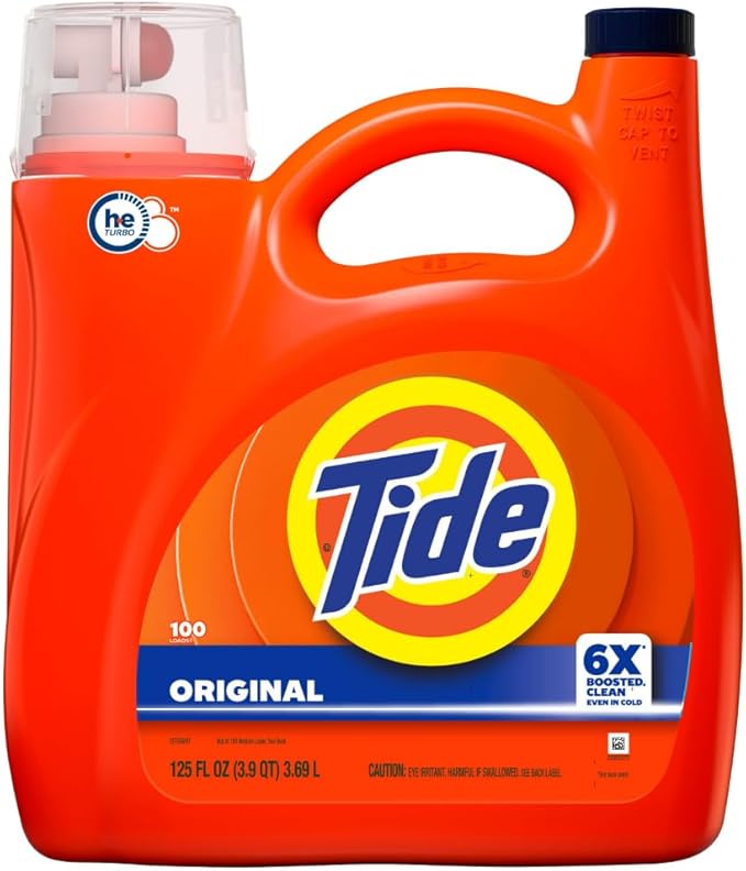 Tide Laundry Detergent Liquid, Original Scent, HE Compatible, 100 Loads, 125 fl oz, Tide Laundry Detergent, Liquid Laundry Detergent (Packaging May Vary)