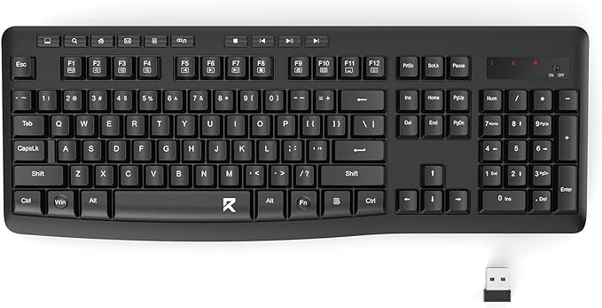 Redragon BK-7367 2.4G Wireless Keyboard, Membrane Computer Keyboard with 10 Individual Multimedia Keys, Spill Resistant Adjustable Kickstand AA Battery