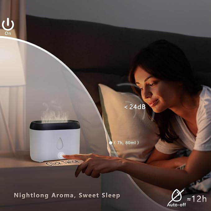 Flame Diffuser for Essential Oils, 200ml Ultrasonic Aroma Diffusers with Cool Mist, Aromatherapy Diffuser with Auto-Off Protection, Small Humidifier for Home,Office,Bedroom,Gift (White)