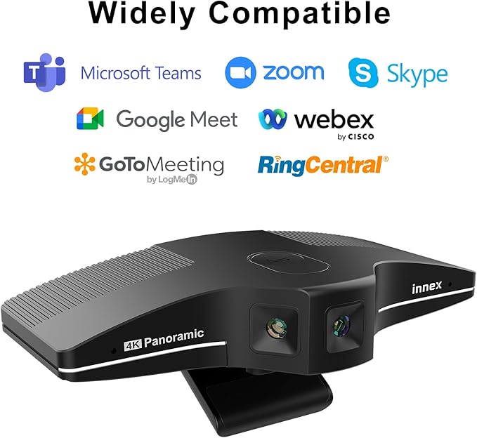 Innex C831 180° Panoramic 4K Wide Angle Webcam with Microphone, AI Facial Tracking for Windows, Mac, Easy Setup Conference Room Camera with Flexible View Angle for Meeting Room, Huddle Space