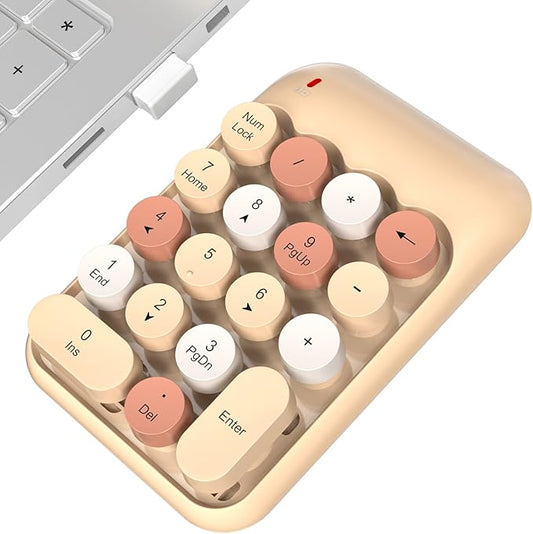 Wireless Number Pads, Cute Colorful Numeric Keypad Numpad Portable 2.4 GHz Financial Accounting Number Keyboard Extensions, 18 Key Number Numpad for Laptop Desktop, PC (Cream)