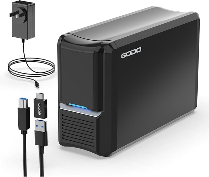 GODO 3.5 inch Dual Bay Hard Drive Enclosure,USB3.0 to 3.5" SATA HDDs External Enclosure,RAID 0/1/JBOD/PM Mode,Max 40TB RAID Hard Drive Docking Station,Aluminum