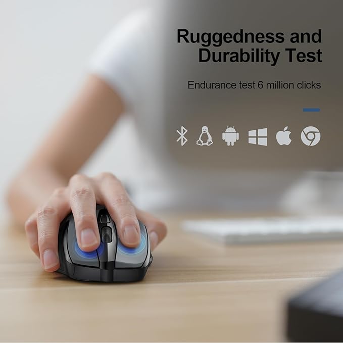 TECKNET Wireless Mouse (2.4G & BT5.0/3.0) Silent 4800 DPI Computer USB A & Bluetooth Mouse 6 Buttons, Wide Compatibility - Grey