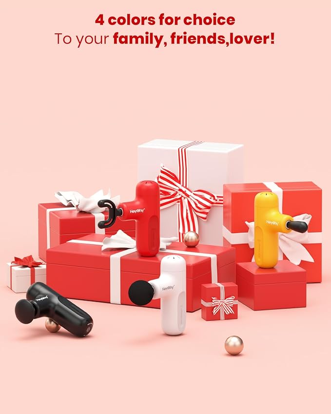 Super Mini Massage Gun Deep Tissue with 4 Attachments, Handheld Portable Mini Travel Size Percussion Deep Tissue Massager with 5 Speeds, Massager Gun Ideal Gift for Man & Women, Red