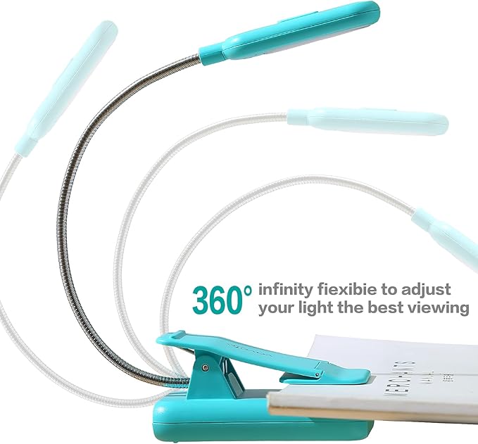 VAVOFO Clip On Rechargeable Reading Light, 7 LEDs with 3 Colortemperature 9 Brightness Levels Book Lights for Reading in Bed with Power Indicator for Bookworms (Blue 2-Pack)