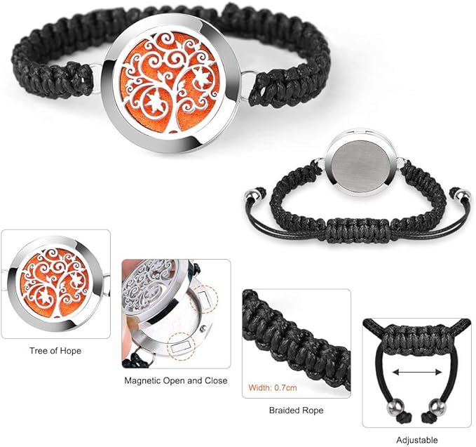 ttstar Essential Oil Diffuser Bracelet Set - Stainless Steel Aromatherapy Locket with Adjustable Band, Includes 12pcs Refill Pads Gift for Women
