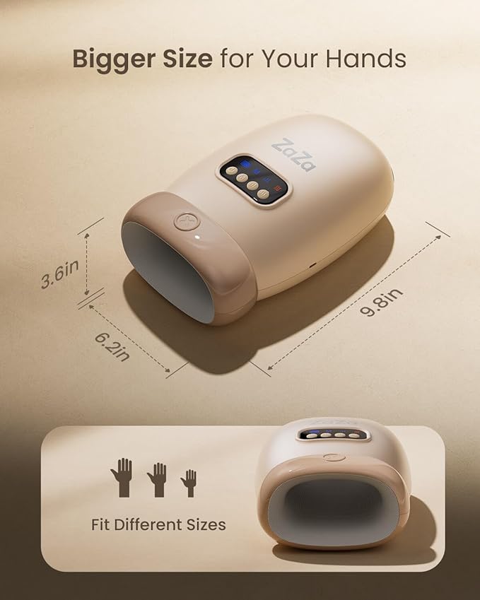 zaza Hand Massager ｗith Heat and Compression for Carpal Tunnel Finger Numbness, Cordless Hand Air Compression Massagers, Electric Hand and Wrist Massage for Palm Fingers (Beige)