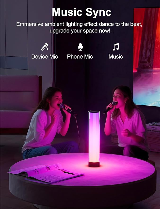 Rechargeable Table Lamp, RGB IC LED Light Bar with APP & Remote Control, 32cm TV Backlights with Music Sync, Color Changing Ambient Lighting for Bedside Table, Desk, Monitor, Gaming Black