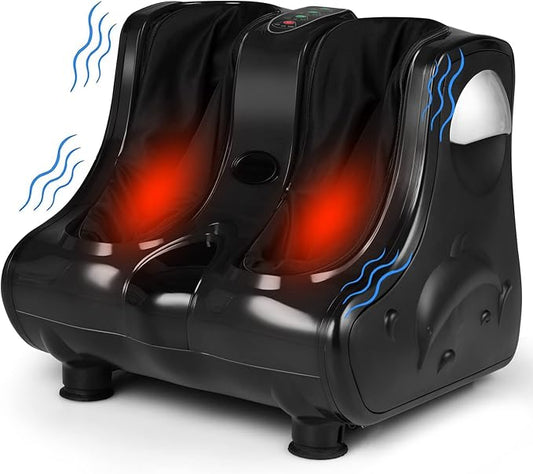 COSTWAY Foot and Calf Massager, Shiatsu Heated Electric Foot Massager with Heating, Vibration, Deep Kneading, Tilt Base, Washable Sleeves, Leg Massager for Relaxation, Foot Pain Relief