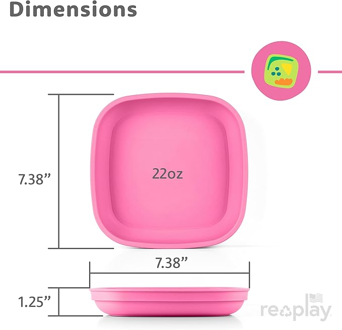 Re-Play Toddler Plates - 22 Oz. Deep-Walled Flat Kids Plates - Dishwasher & Microwave Safe - Made in USA - Set of 3-7.37" x 7.37" x 1.25" - A Princess