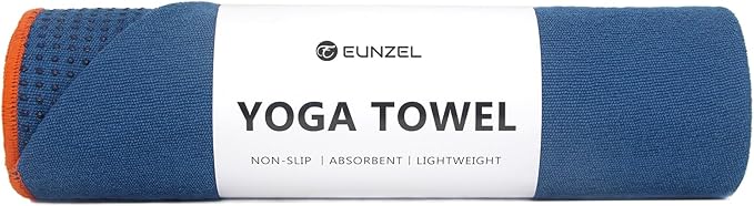 Eunzel Hot Yoga Towel - Microfiber Non Slip Yoga Mat Towel with Grip Dot Sweat Absorbent Towel for Hot Yoga, Pilates and Fitness 72" x 24", Steel Blue/Orange