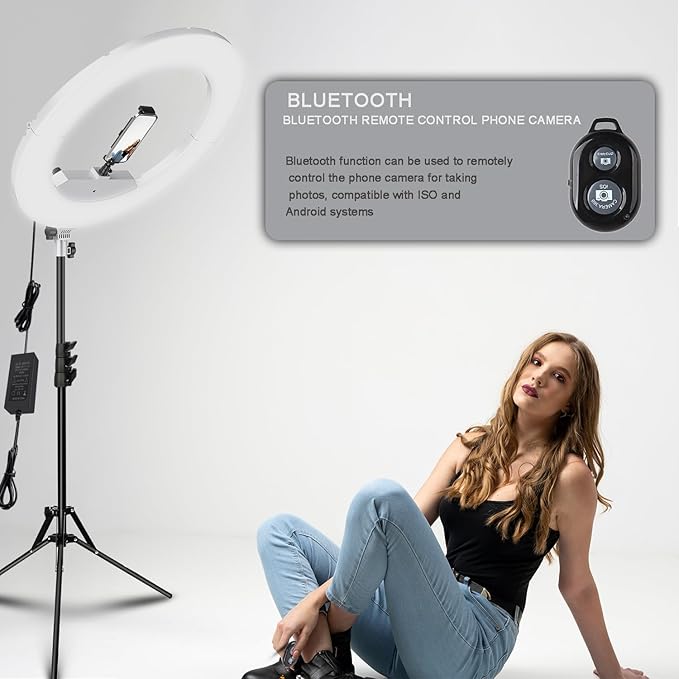 Ring Light Kit:18"/45cm Outer 55W6700k Dimmable LED Light, Tripod Stand, Remote Controller,Box for Camera,Smartphone,YouTube,TikTok,Self-Portrait Shooting,CRI95,White