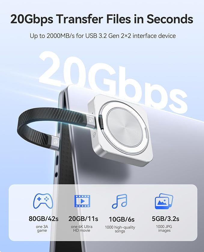 ORICO 2TB Magnetic External SSD with Kickstand, Up to 2000MB/s, 4K ProRes HDR Record and Store, Aluminum Alloy, MagSafe Portable SSD for iPhone 16 Pro Max, Tablet, Computer - CZ20PLUS