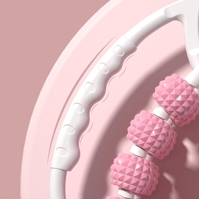 Colaxi 20 Wheels Massage Roller with Massage Stick Portable Multipurpose Flexible Handheld Roller for Back Shoulders Legs Thigh Arms, Pink