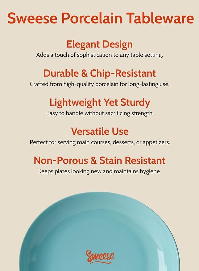 Sweese Porcelain Dessert Plates - 7.8 Inch Salad Plates, Small Appetizer Plates Set of 6 - Dishwasher, Microwave, Oven Safe - Azure Dreamscape Color